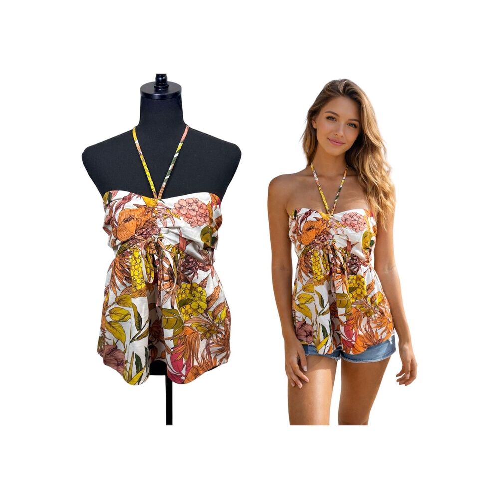 Express Floral Halter Crop Top Size Small NWT Beach Boho Summer Tropical Resort